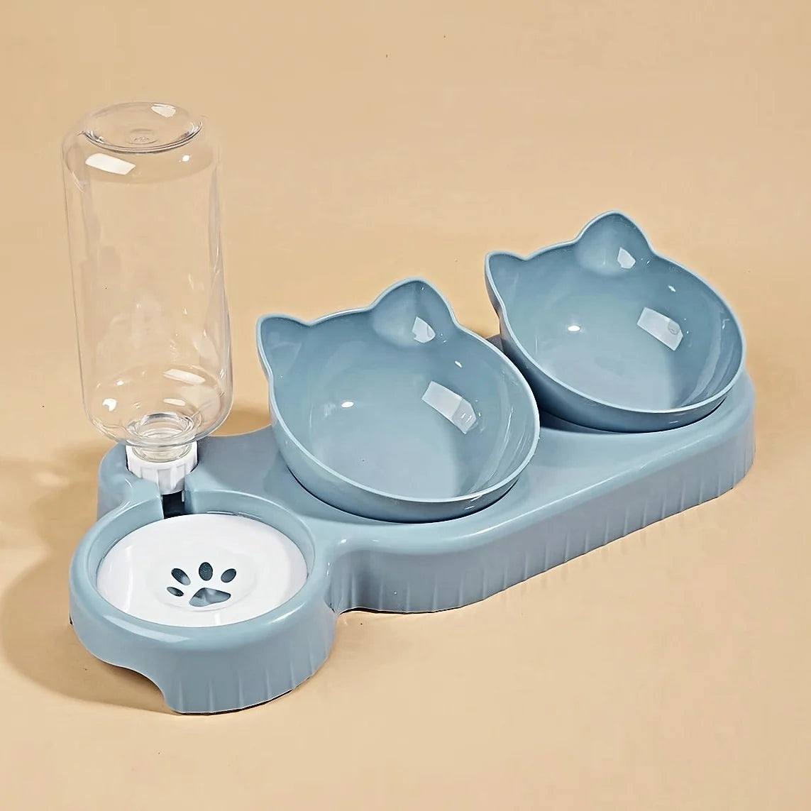 Oscar Paw 3-in-1 Tilted Cat Bowl with Gravity Water Feeder