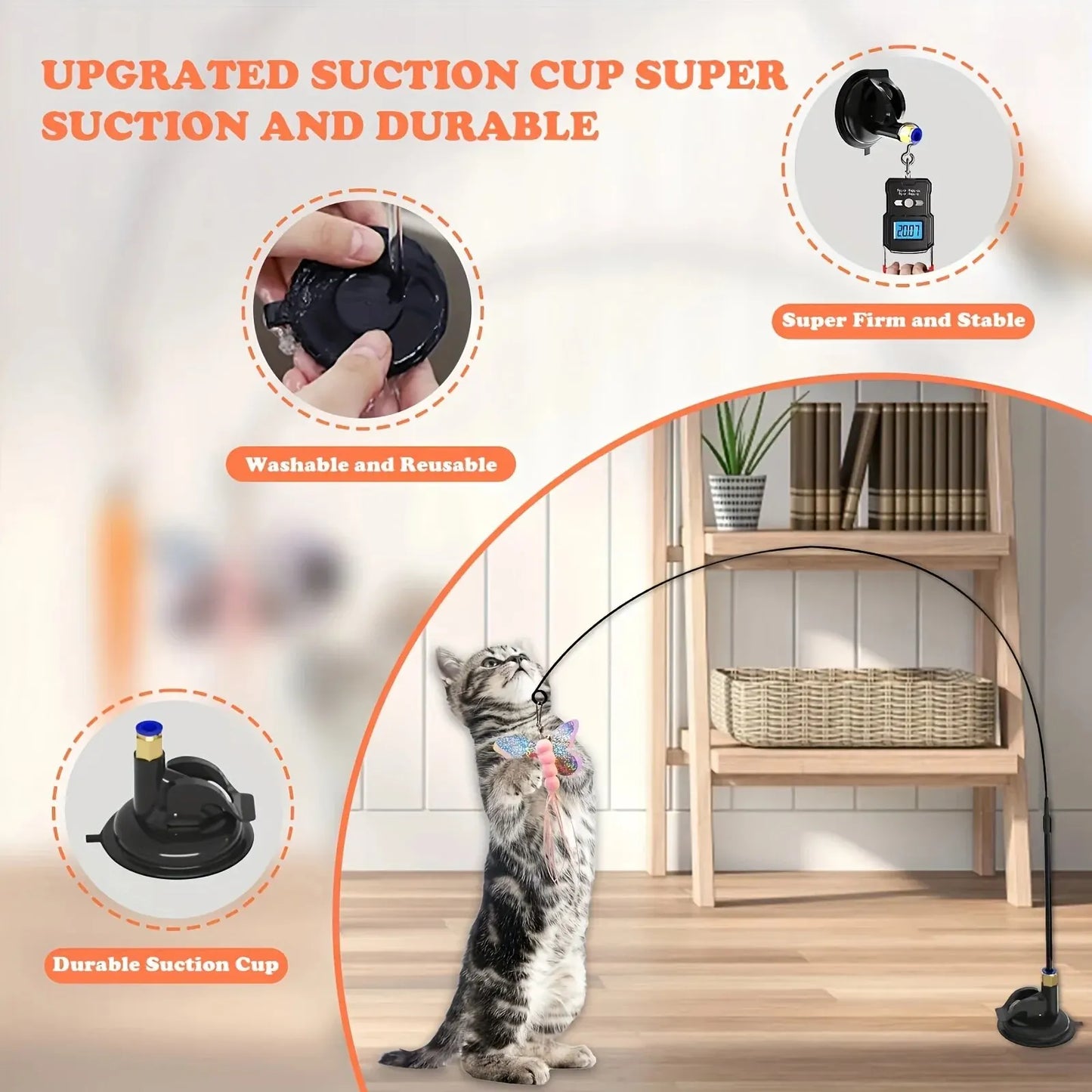 Oscar Paw Interactive Cat Teaser Wand with Suction Cup