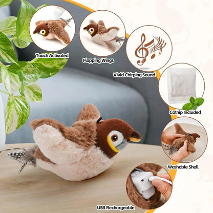 Oscar Paw Interactive Chirping Bird Toy (Rechargeable with Catnip)