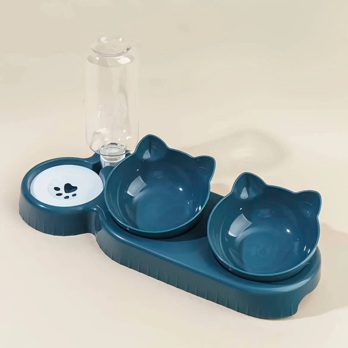Oscar Paw 3-in-1 Tilted Cat Bowl with Gravity Water Feeder